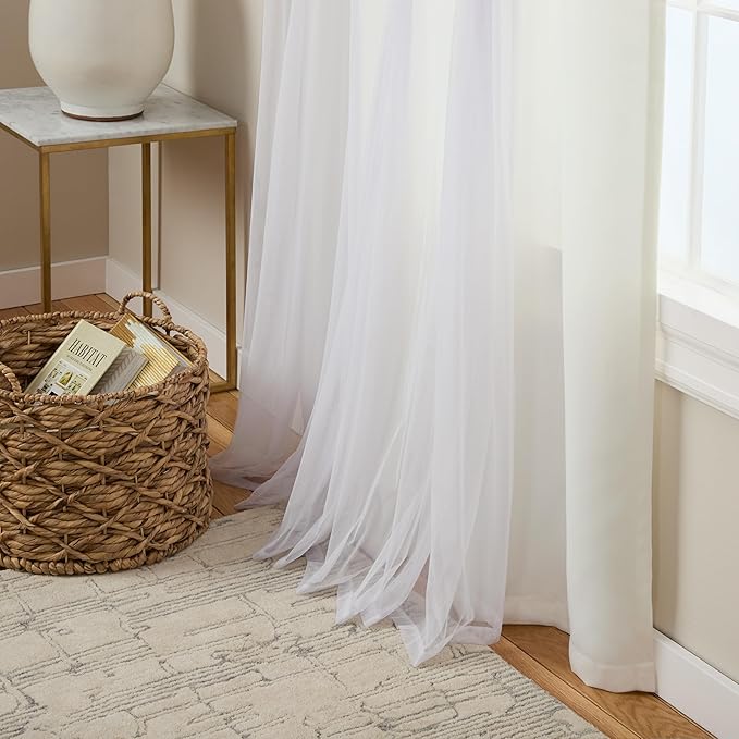TOWN & COUNTRY LUXE Talia Double Layer Indoor Curtains, Sheer and Room Darkening Blackout, Grommet Top, Energy Efficient, 2-Pack Set, 52"x84", Vanilla