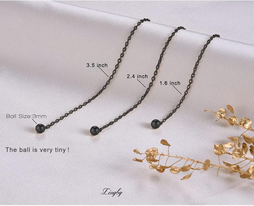 3 Pairs Threader Earrings 925 Sterling Silver Long Chain Earrings Bar/Ball Wrap Threader Drop Earrings for Women Lightweight Minimalist Mother's Day Jewelry Set