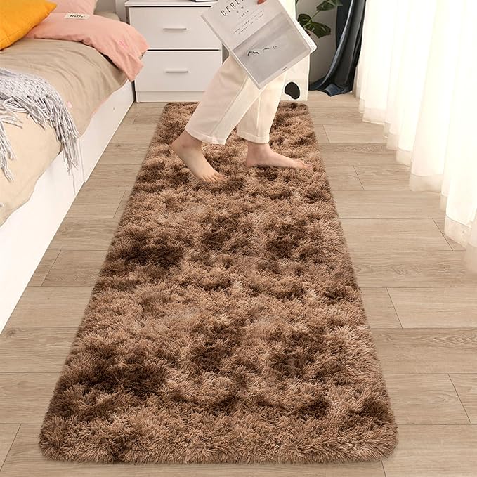 2x6 ft Soft Brown Runner Rugs for Bedroom Living Room Plush Fluffy Rug Shag Rug Carpet Non Slip Washable for Nursery Dorm Fuzzy Bedside Rug Runner for Kids Girls Room Home Decor