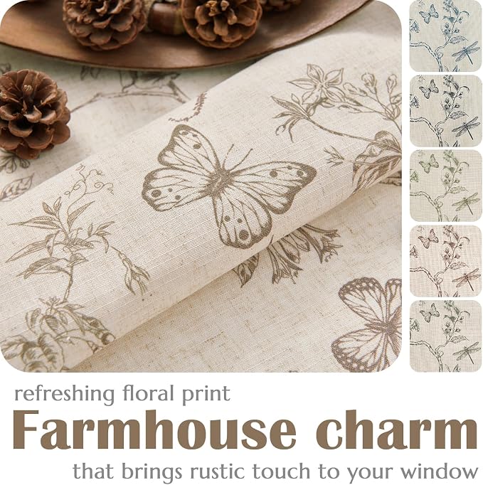 Lazzzy Charlotte Taupe Floral Curtains 84 Inch Length Linen Farmhouse Back Tab Drapes for Living Room Bedroom Light Filtering Vintage Rod Pocket, 2 Panels, Taupe on Beige