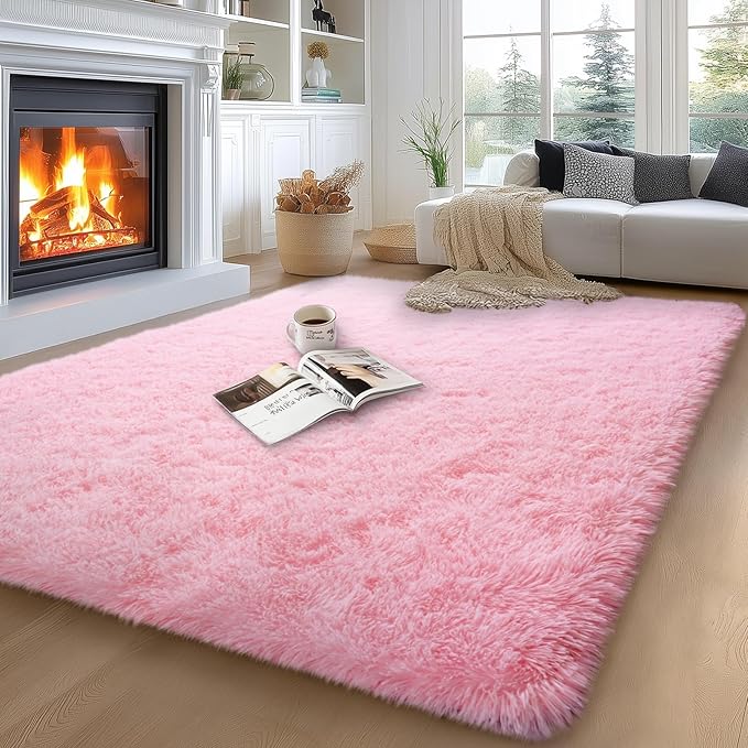 qulint 5x7 Pink Rugs for Bedroom Girls, Large Fluffy Carpet for Living Room, Soft Shag Rug for Nursery Shaggy Fuzzy Alfombras for Dorm Room Kids Room Home Decor Aesthetic (5ft x 7ft, Pink)