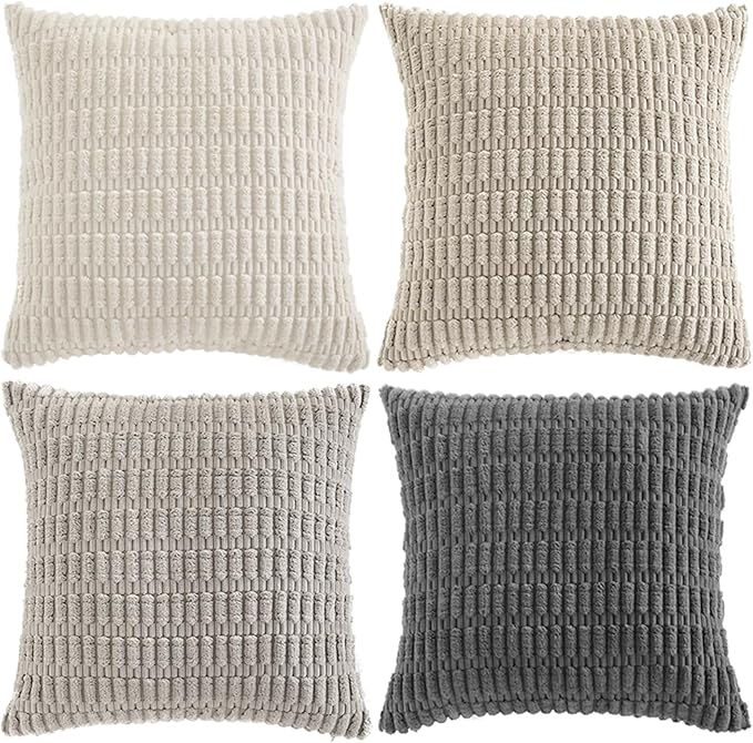 Fancy Homi 4 Packs Decorative Throw Pillow Covers for Living Room Couch Bed, Modern Farmhouse Boho Home Décor Accent Cushion Case, 16" x 16", Grey Series