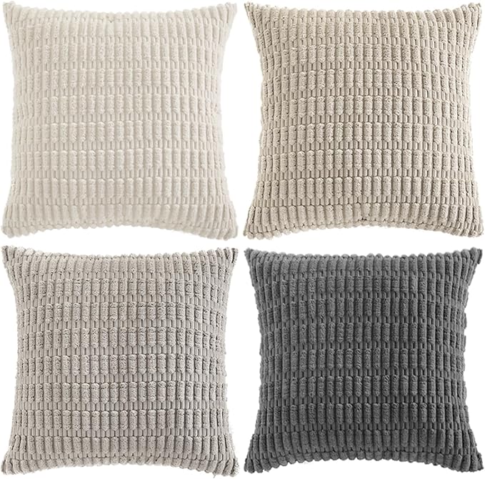Fancy Homi 4 Packs Decorative Throw Pillow Covers for Living Room Couch Bed, Modern Farmhouse Boho Home Décor Accent Cushion Case, 24" x 24", Grey Series