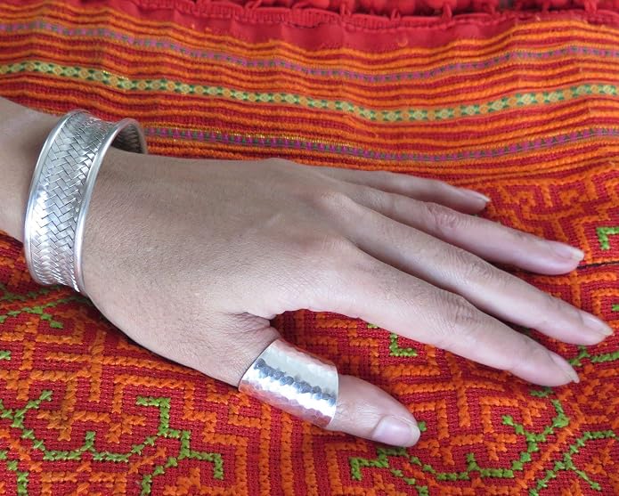 Hammered Shiny Handmade Sterling Silver Large Long Boho Statement Ring, Wide Band Wrap Adjustable to Sizes 6-12,Also as Thumb Ring, Gift for Her