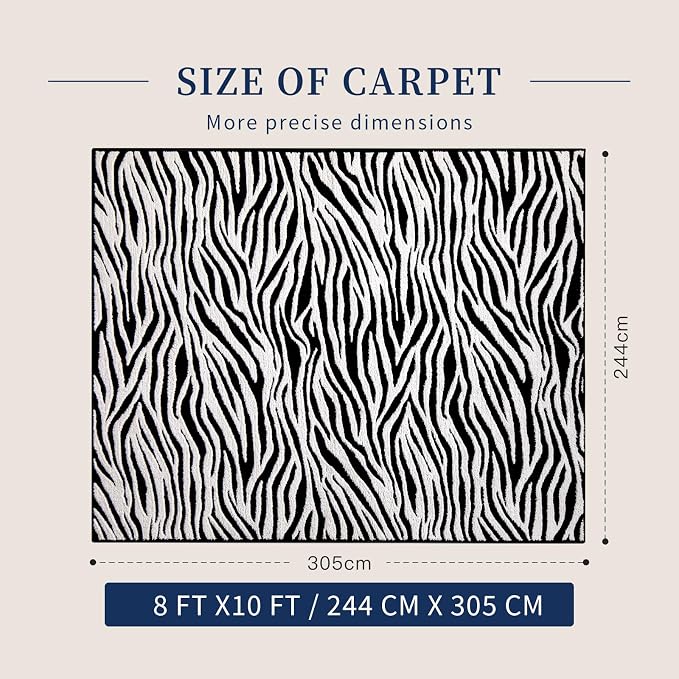 YIHOUSE 8x10 Ft Zebra Area Rugs, Abstract Modern Washable Black and White Striped Rug, Nonslip Non-Shedding Soft Carpet for Living Room Dining Room Office Playroom Home Decor