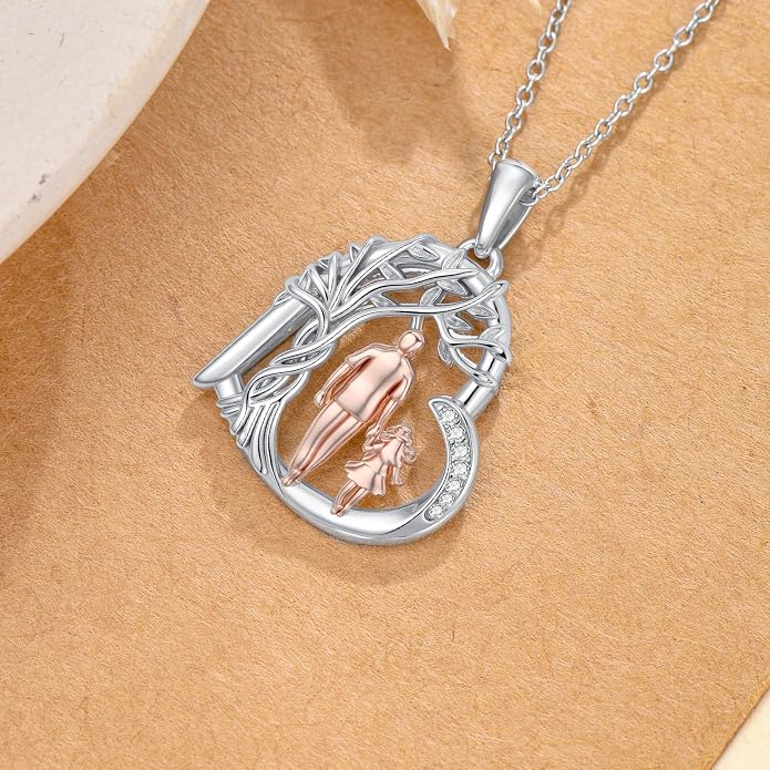 PROESS S925 Sterling Silver Daughter Heart Pendant Necklace from Dad Mom I Love You Forever Jewelry