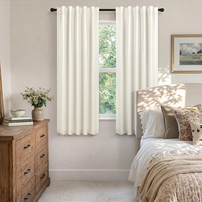 Pitalk Nursery Curtains for Girls Room Linen Black Out Back Tab Rod Pocket Cream Blackout Curtains 2 Panels 63 Inch Length for Baby Teen Boys Bedroom Dorm Short Window Off White Wide 38 x 63 Long