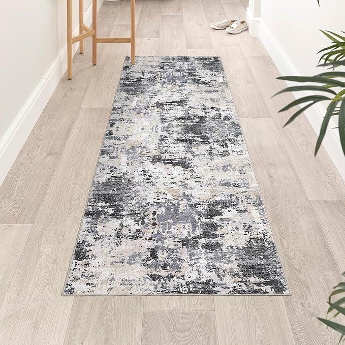 ROYHOME Modern Abstract 2x10 Runner Rug Washable Non Slip Stain Resistant Rug for Hallway Kitchen Bedroom Non Shedding Low Pile Indoor Floor Cover, Black Yellow