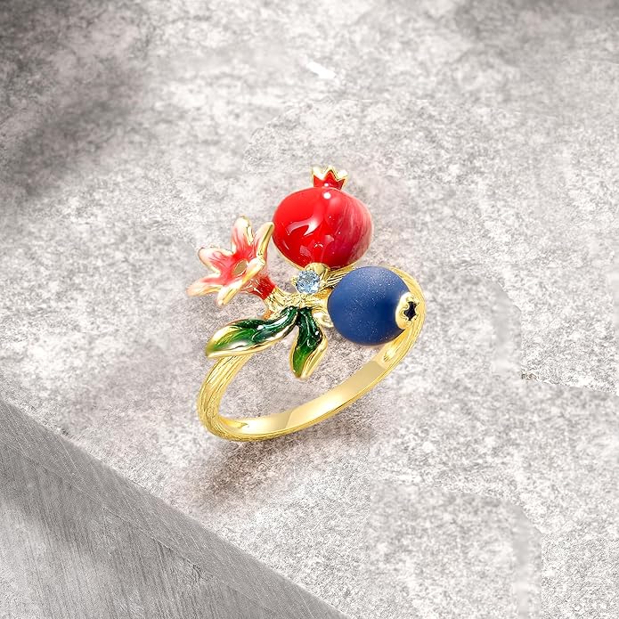 Santuzza 925 Sterling Silver Enamel Flower Ring for Women