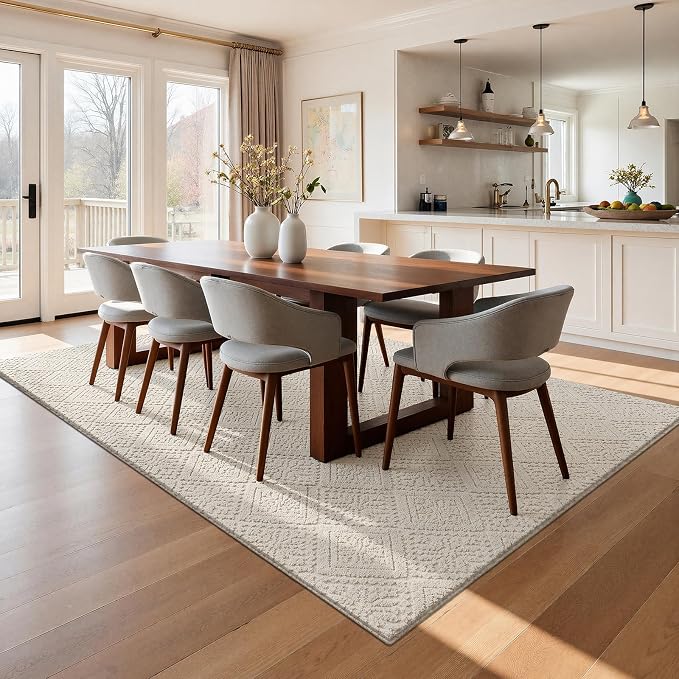 U'Artlines 5x7 Beige Washable Area Rug for Living Room, Soft Fluffy High Low Textured Carpet, Modern Neutral Geometric Non Slip Rugs for Bedroom Dining Room Kids Room