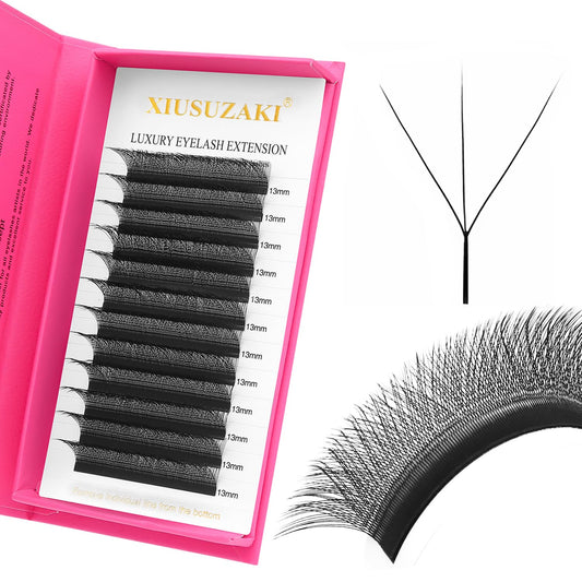 W Lash Extensions Supplies 3D Eyelash Extensions W Shape 0.07mm Thickness D Curl 14mm Premade Fans Easy Fan Lashes Volume Matte Black 12 Rows Crisscross Eye Lashes(W-3D-0.07-D,14mm)