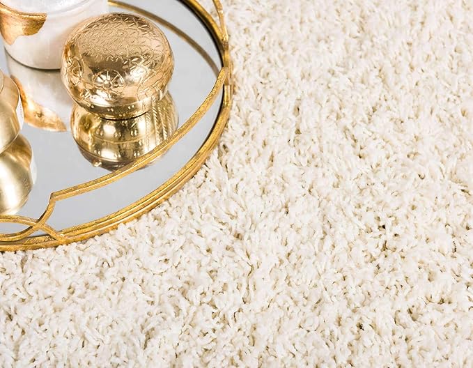 Unique Loom Solid Shag Collection Area Rug (8' x 11' Rectangle, Pure Ivory) | Modern Solid rug, stain and water resistant, doesn't shed, easy to clean, kid and pet friendly. Ideal for the living room.
