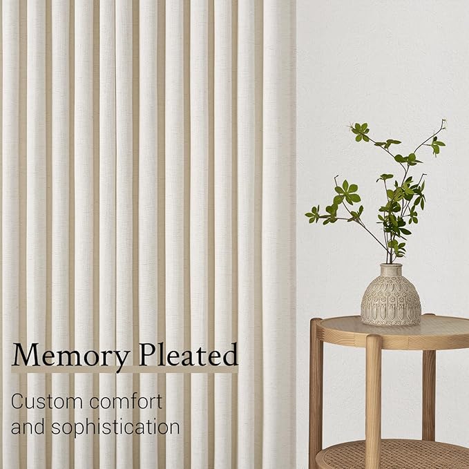 96 Inches Long Pinch Pleated Semi Sheer Curtains,Birch Linen Blended Light Filtering Window Curtains 96 Length 2 Panels for Living Room Bedroom Pinch Pleat Drapes with Hooks 2 Panels 40" Wx96 L
