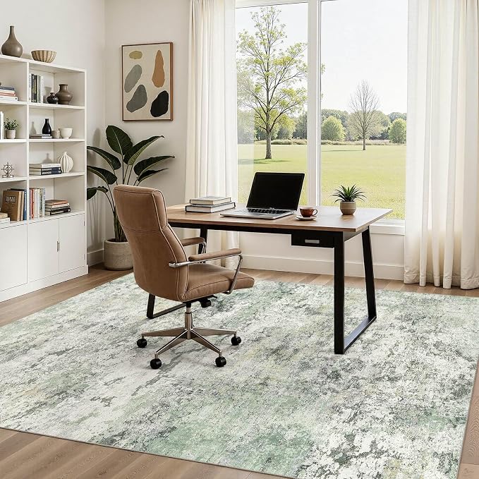 DMOYEST Area Rug Living Room Rugs - 6x9 Large Soft Indoor Neutral Modern Abstract Low Pile Washable Rug Carpet for Bedroom Dining Room Farmhouse Home Office - Green/Grey/Yellow