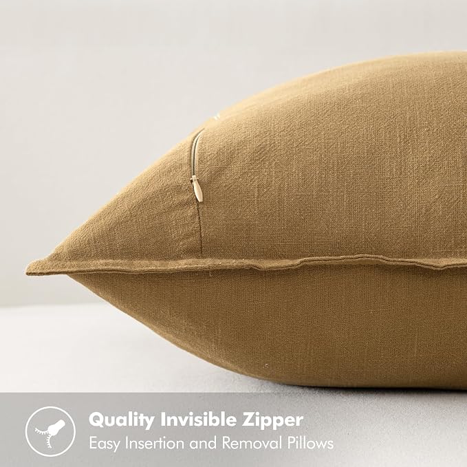 MIULEE Decorative Linen Pillow Covers 18x18 Inch Mustard Yellow | Boho Farmhouse Neutral Couch Throw Pillows for Bed, Pack of 2 Accent Modern Pillowcases, Sofa Livingroom Home Decor