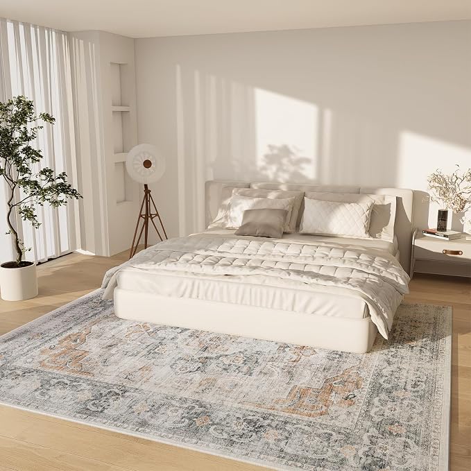 8x10 Area Rugs for Living Room: Washable Rug for Bedroom Non Slip Low Pile Soft Faux Wool Non Shedding Vintage Boho Large Carpet Rug for Dining Room Kitchen Nursery Under Table Farmhouse Office Indoor