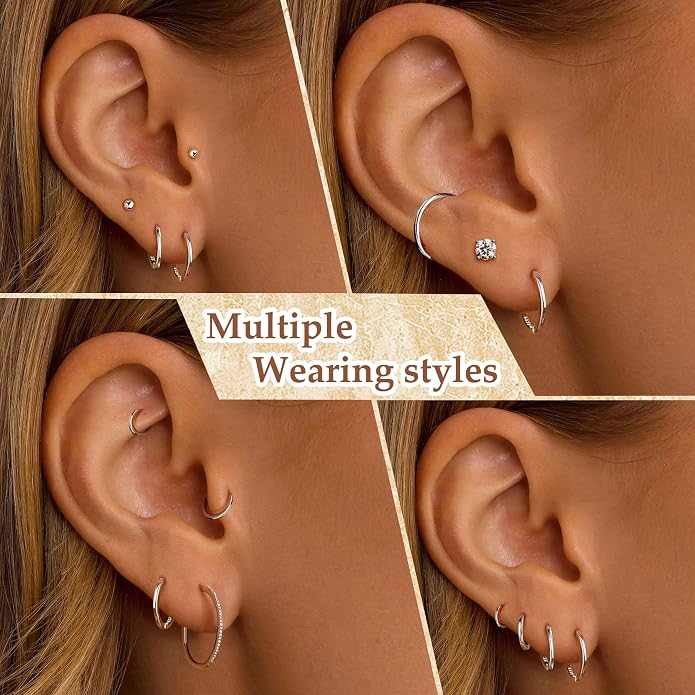 MOODEAR 925 Sterling Silver Hoop Earrings - Small Huggie Earrings for Women, Hypoallergenic Trendy Cartilage Silver Earrings, Lightweight Jewelry Gifts