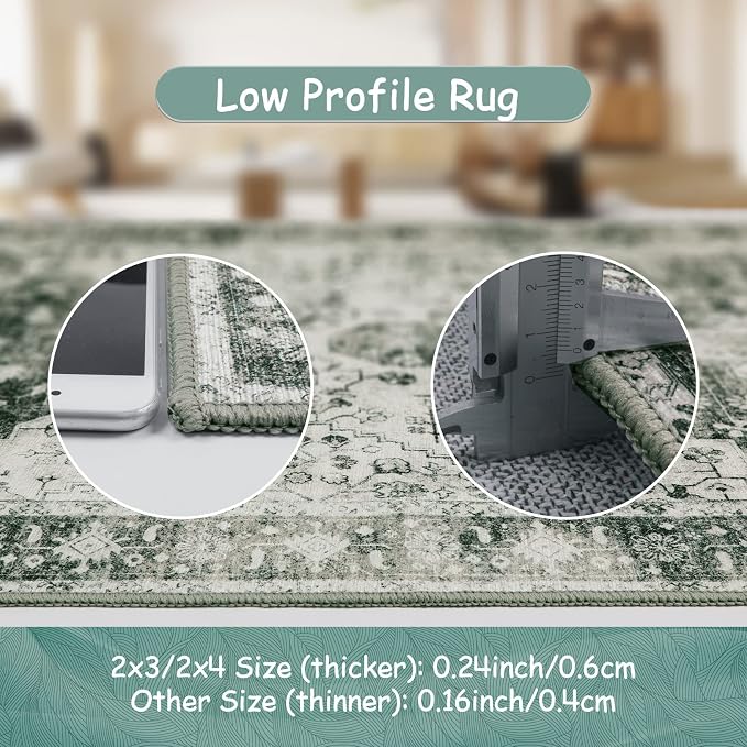 Moynesa Ultra-Thin Washable Runner Rug - 2'6" x 10' Grey Long Hallway Rug Runner Kitchen Carpet Runner 10ft, Vintage Non Slip Low Pile Stair Floor Mat for Bathroom Bedroom Living Room Entryway