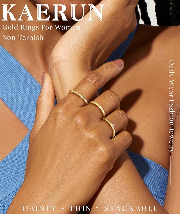 KAERUN Stackable Gold Rings for Women Non Tarnish Dainty 14K Gold Plated Stacking Rings Cubic Zirconia Thumb Ring Set Trendy Statement Wedding Bands Promise Engagement Rings for Women Size 6-10