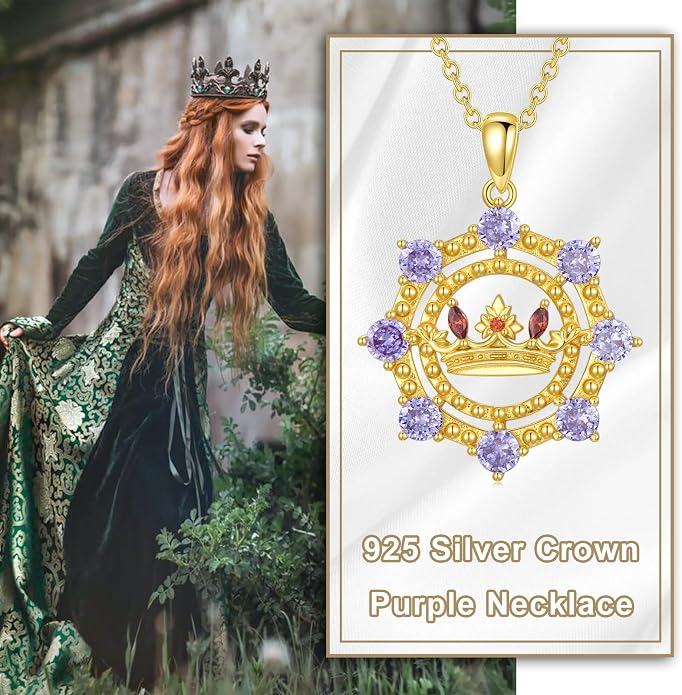 925 Sterling Silver Butterfly/Crescent/Witches Knot/Fleur-De-Lis/Thorny Crown Pendant Necklace Gold Plated Gemstone Birthday Gift for Wife Girlfriend Mom Daughter