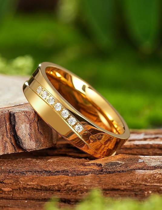 King Will Men's Titanium Wedding Band - 8mm Polished Band with Step Edges and Cross Design Featuring White Zirconia Insets Comfort Fit Size 7-14