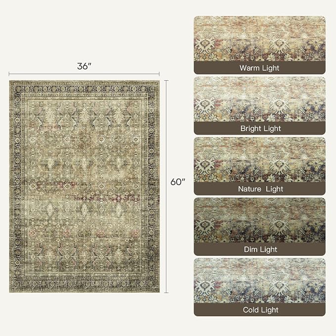Lofus 3x5 Area Rug for Entryway,Brown Non Slip Area Rugs for Kitchen, Washablee Soft Rugs for Bedroom, Living Room, Tool Room Nursery Room Decor