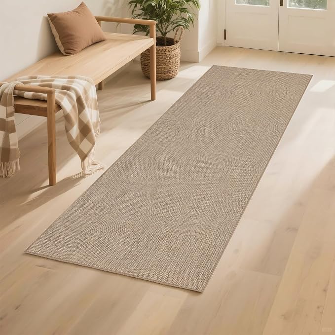 Non-Slip Jute Rug for Entryway: 2x6 Outdoor Mat - Swirl Curved Pattern | Safe Walking for Family All Day and Help with Cutting Slip Falls by 70%