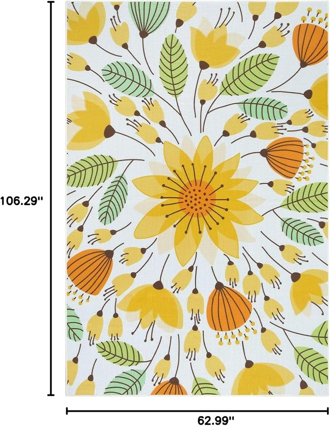 Lahome Floral Indoor Outdoor Rug, 6x9ft Non Slip Outdoor Patio Rug for Backyard Picnic, Soft Large Outdoor Camping Rugs for Balcony Deck, Washable RV Outdoor Rugs for Living Room Bedroom,Yellow