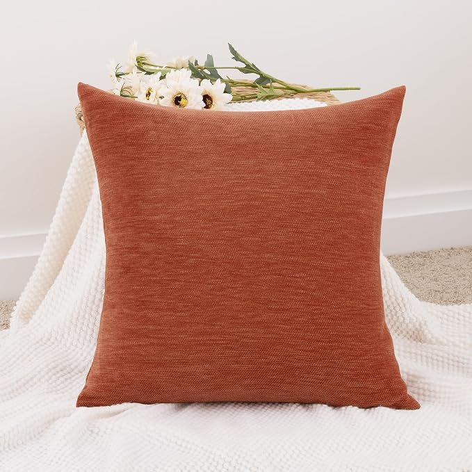 Set of 4 Rust Red Throw Pillow Covers 12x20 Inch, Neutral Boho Farmhouse Aesthetic Decorative Pillow Cases for Couch, Sofa, Living Room & Bed, Soft Chenille Pillow Cases, Stylish Home Decor, 30x50 cm