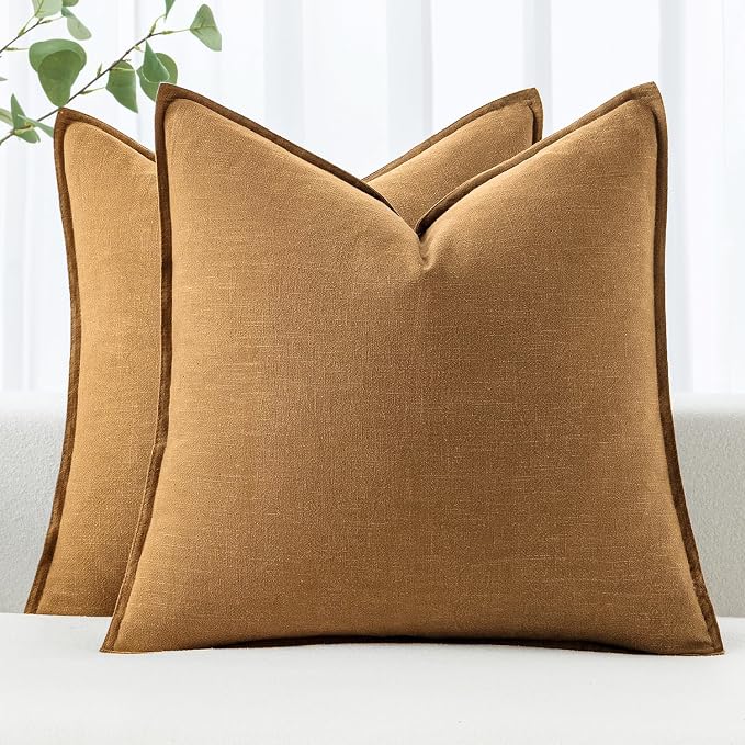 MIULEE Decorative Linen Euro Sham Pillow Covers 22x22 Inch Hazel | Boho Farmhouse Neutral Couch Throw Pillows for Bed, Pack of 2 Accent Modern Pillowcases, Sofa Livingroom Home Decor