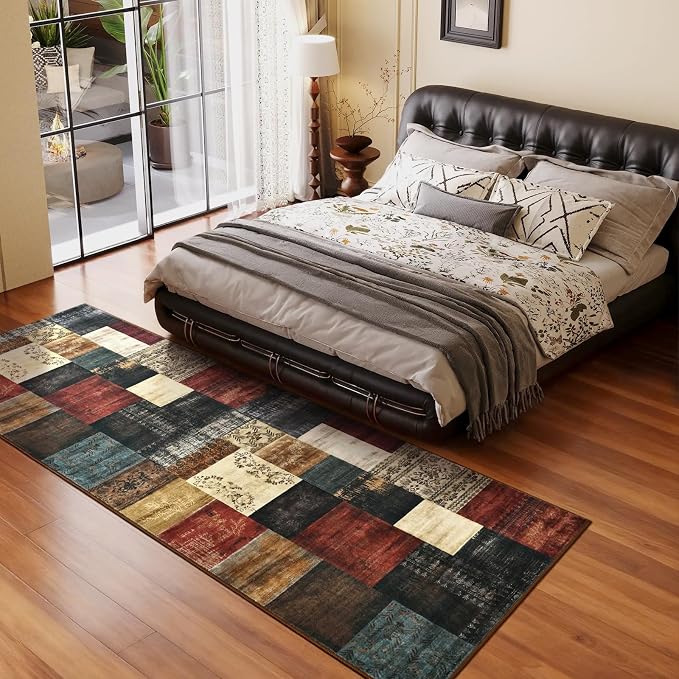 DweIke Runner Rug for for Hallways, 2'x6' Washable Kitchen Rugs with Non Slip Rubber Backing, Soft Low Pile Non-Shedding Geometric Carpet for Laundry Bedroom Bathroom, Colorful