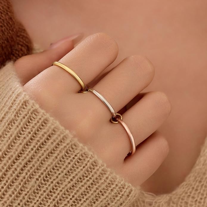 925 Sterling Silver Trinity Interlocking Fidget Anxiety Ring for Women 14K Gold Plated Spinner Stackable Promise Rings for Men Statement Connect 3 Finger Knuckle Ring Mothers Day Wedding Jewerly Gifts