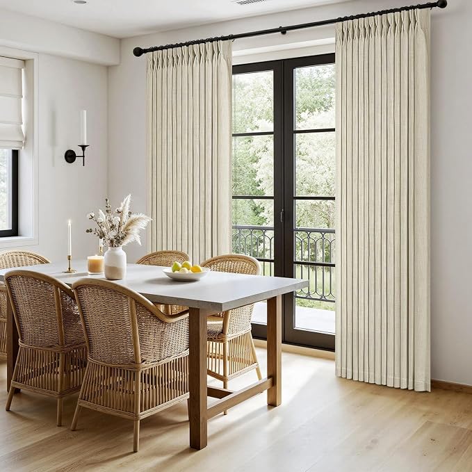 MIULEE Pinch Pleated Thick Linen Curtains 102 Inches Long 2 Panels for Living Room Bedroom, Beige Linen Textured Drapes Pleat Back Tab Memory Trained Light Filtering Curtains with Hooks