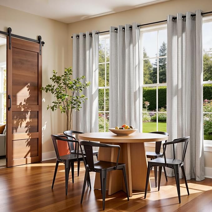 Vangao Linen Striped Curtains for Living Room Bedroom Farmhouse Tickingstripe Light Filtering Window Curtains Printed Drapes Grommet Top 2 Panels Charcoal Grey W50 x L96 Inch