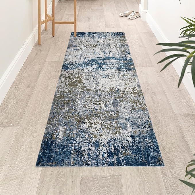 ROYHOME Modern Abstract Runner Rug 2x5 Washable Non Slip Stain Resistant Rug for Bedroom Living Room Non Shedding Low Pile Indoor Floor Cover,Navy