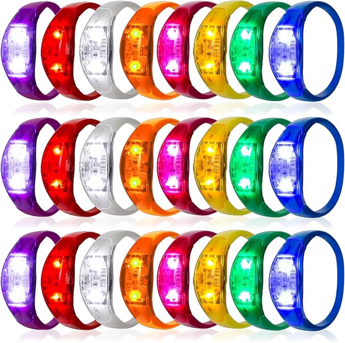 24 Pcs LED Glow Bracelets Sound Activated Flashing Light Up Bracelet for New Years Eve Glow in the Dark Party Supplies Christmas Party Favors Birthday Gift Carnival Concerts Night Events