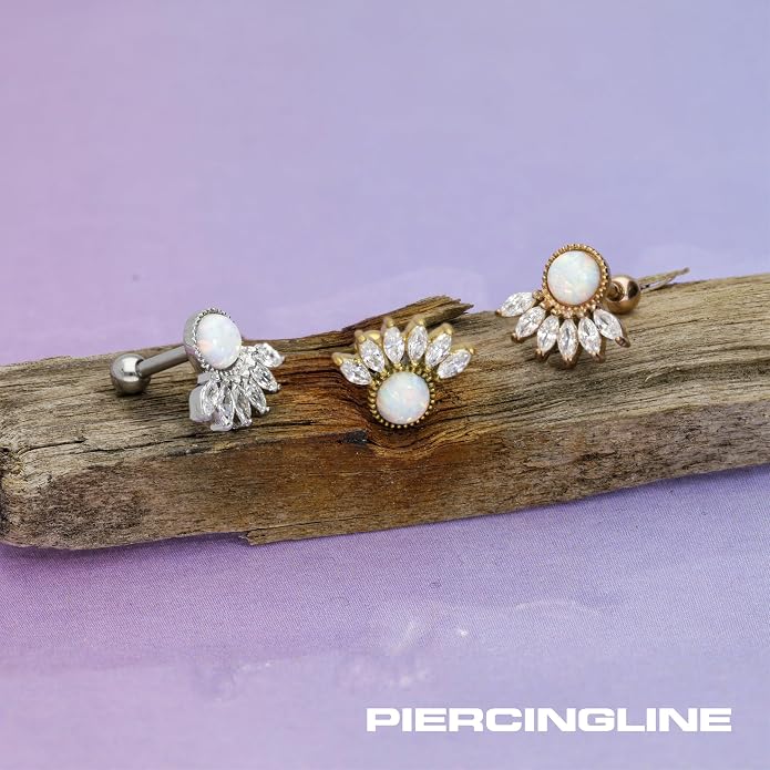 PIERCINGLINE 16G Surgical steel 316L ear piercing jewelry | SETTED CRYSTALS + SYNTHETIC OPAL | Helix Tragus Cartilage Stud earring