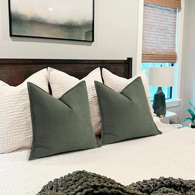 ZWJD Army Green Pillow Covers 22x22 Set of 2 Chenille Throw Pillow Covers with Elegant Design Soft and Luxurious Decorative Pillows for Couch, Bed, Home Decor