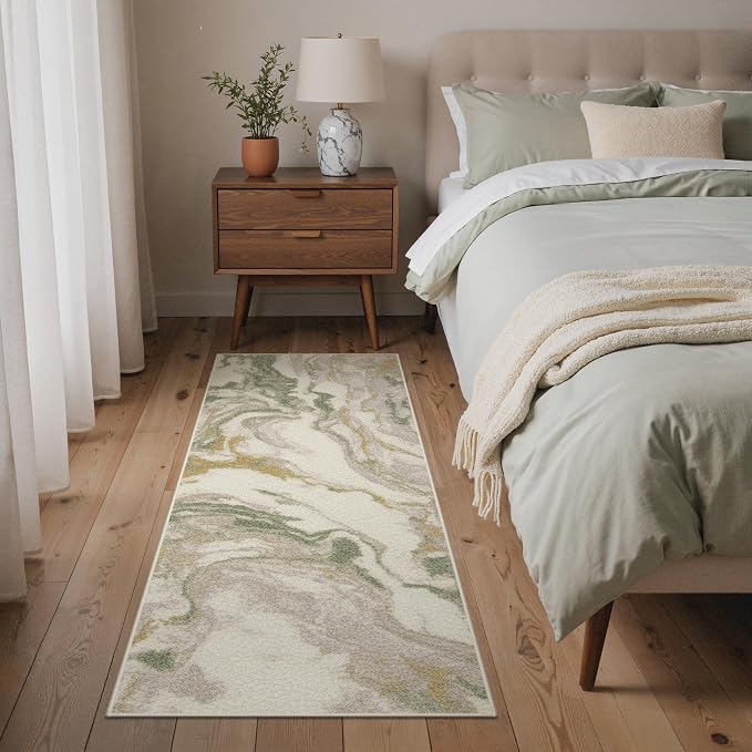 GENIMO Runner Rug Non Slip 2x6, Washable Rug Runner for Hallways Kitchen, Abstract Modern Kitchen Rugs, Low Pile Lightweight Carpet Runners for Entryway, Bedroom, Laundry, Green Pink