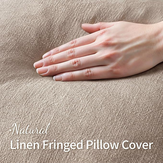 MIULEE Decorative Lumbar Throw Pillow Covers Neutral Linen Fringe Throw Pillows Set of 2 Natural Linen Boho Farmhouse Cushion Covers for Couch Sofa Bed Living Room Spring Home Decor 12x20 Inch
