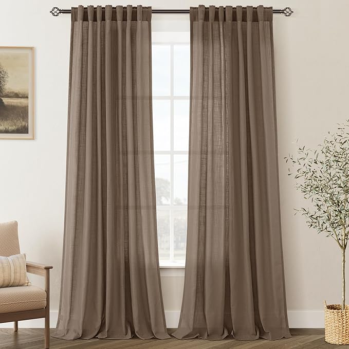Chocolate Brown Linen Curtain 92 inch Length 2 Panels Set Back Tab Light Filtering Living Room Curtain Drapes Home Office Modern Minimalist Decor Farmhouse Boho Neutral Semi Sheer Curtain 92 inch Long