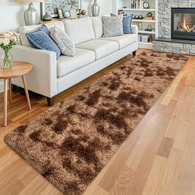 2x10 Feet Soft Fluffy Brown Long Runner Rug for Hallway, Bedroom, Living Room, Plush Shag Carpet, Washable for Nursery, Dorm, Fuzzy Bedside Rug for Kids Girls Room, Home Decor