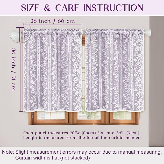 ASPMIZ Linen Kitchen Curtains Double Layer Kitchen Window Curtains Over Sink 36 Inch Length Purple Tier Curtain Light Filtering, Rod Pocket Cafe Curtain Short Window Treatments with 2 Tiebacks, 26x36