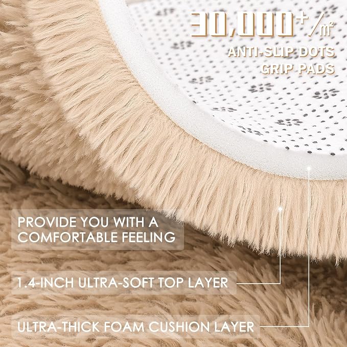 OLANLY 6x7 Area Rugs for Living Room Bedroom, Machine Washable Soft Fluffy Shaggy Bedside Rug, Indoor Floor Carpet for Kids Girls and Boys, Dorms, Nursery Rooms, Home Decor Aesthetic, Beige