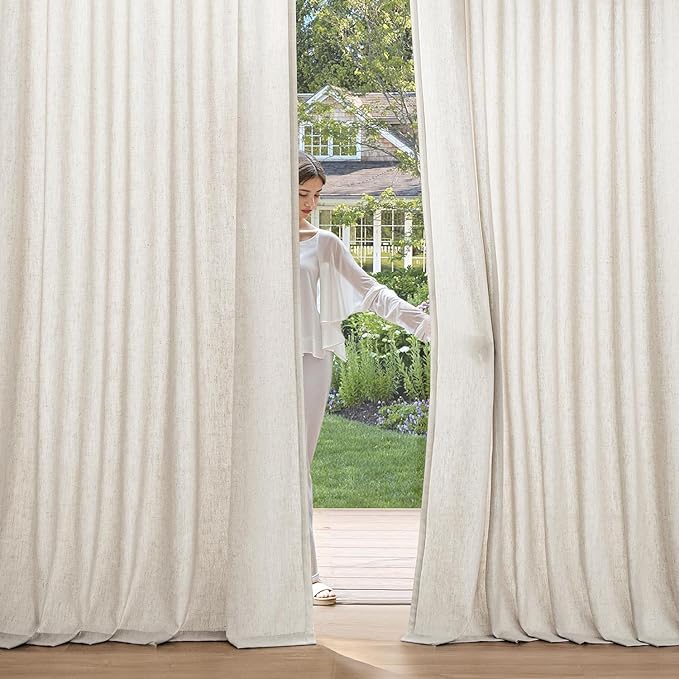 MIULEE Non-See-Through Privacy Linen Curtains 52W x 63L Inch Linen | 2 Panels, Light Filtering, Semi Sheer Window Curtains, Farmhouse Textured, Back Tab Drapes for Bedroom Living Room