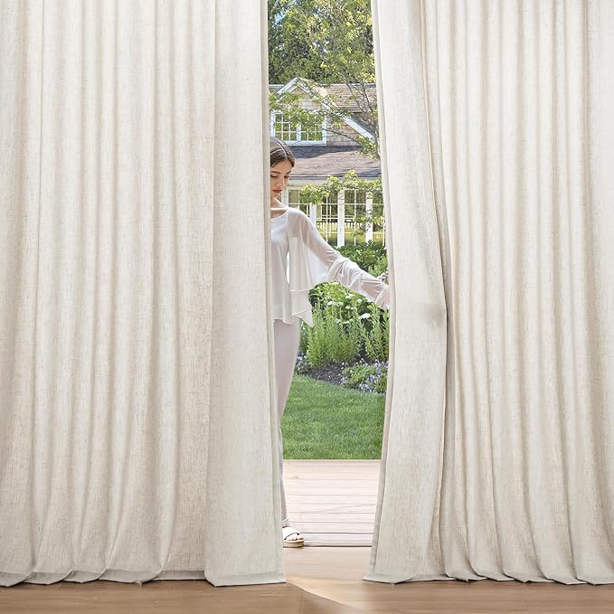 MIULEE Non-See-Through Privacy Linen Curtains 52Wx108L Inch Linen | 2 Panels, Light Filtering, Semi Sheer Window Curtains, Farmhouse Textured, Back Tab Drapes for Bedroom Living Room