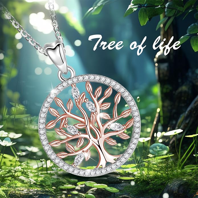 AEONSLOVE Tree of Life Necklace 925 Sterling Silver, Family Tree of Life Pendants Jewelry Gifts for Women Wife Mother, 18 Inch Chain