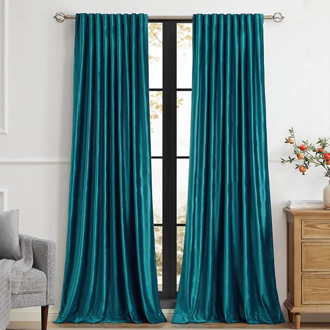 Luxury Teal Velvet Curtains 108 inches Length for Living Room,2 Panels Room Darkening Rod Pocket Back Tab Curtain Elegant Bluish Green Thermal Insulated Heavy Soundproof Window Drapes for Bedroom