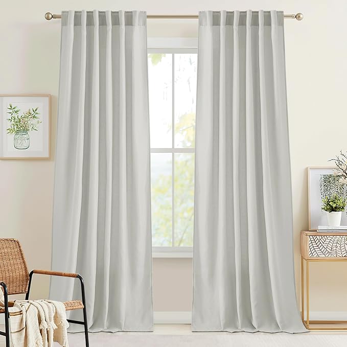 RYB HOME Grey Linen Sheer Curtains 84 inches Long, Linen Textured Semi Sheer Flowy Privacy Blind Shade for Dormitory Sliding Glass Door, W 52 x L 84 inches, 2 Panels Set