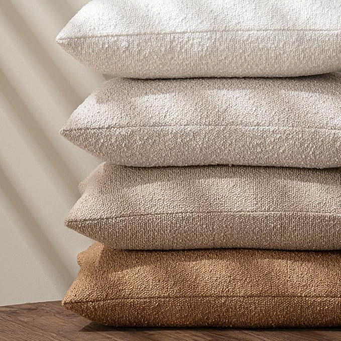 MIULEE 12x20 Decorative Lumbar Boucle Couch Pillow Covers Camel | Set of 2 Textured Neutral Throw Pillow Covers, Accent Solid Pillowcases, Sofa Living Room Home Decor